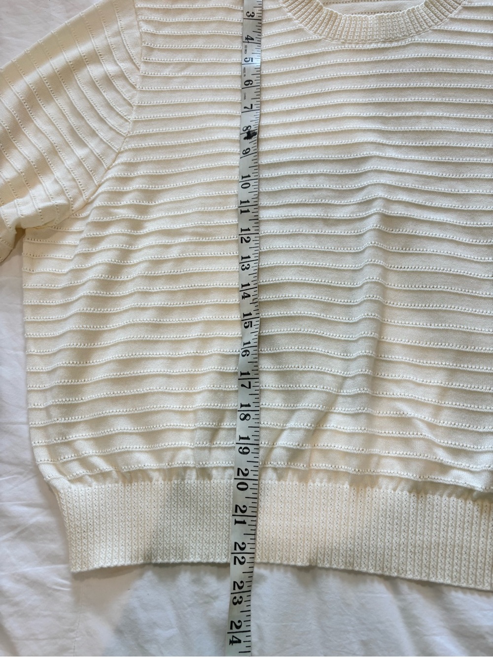 FRYE Sz XXL Cream Ivory Sweater Cotton Fine Gauge Textured Ribbed Short Sleeves - Picture 8 of 10